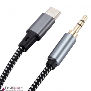 Stereofoninis garso kabelis 1 m. AUX 3,5 mm mini lizdas - type-c  jungtimi