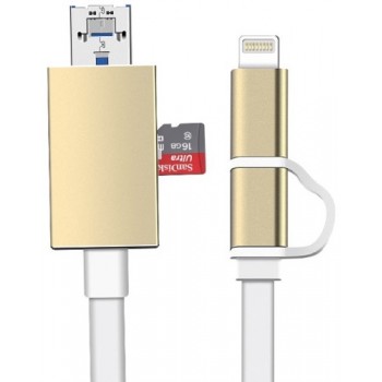 4in1 micro sd adapteris micro usb - lightning įkrovimo laidas