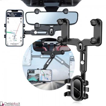 Automobilinis telefono laikiklis su 360 kojele (tvirtinamas ant veidrodėlio)