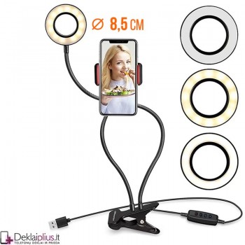 Telefono laikiklis su 3 spalvų žiedine lempa (8,5 cm skersmens Led lempa)