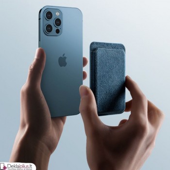 Magnetinis kortelių dėklas alcantara odos - mėlynas (Apple Iphone 12/13/14/15)