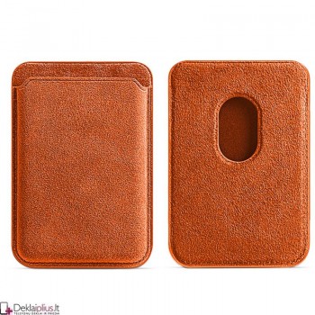 Magnetinis kortelių dėklas alcantara odos - rudas (Apple Iphone 12/13/14/15)